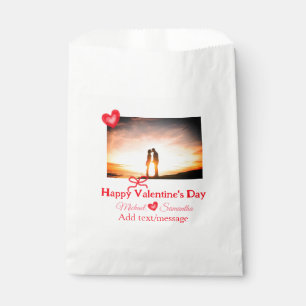Red bow valentine's day add photo name heart love favour bag
