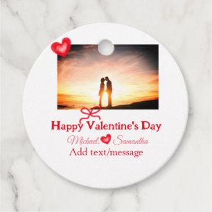 Red bow valentine's day add photo name heart love  favour tags