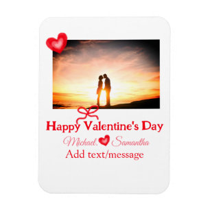 Red bow valentine's day add photo name heart love magnet