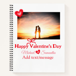 Red bow valentine's day add photo name heart love notebook