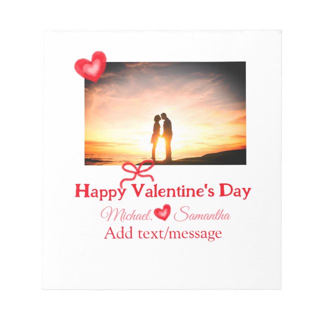 Red bow valentine's day add photo name heart love  notepad (Front)