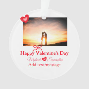 Red bow valentine's day add photo name heart love ornament