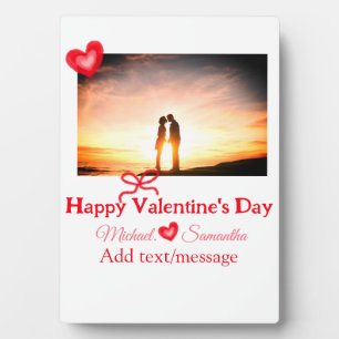 Red bow valentine's day add photo name heart love  plaque