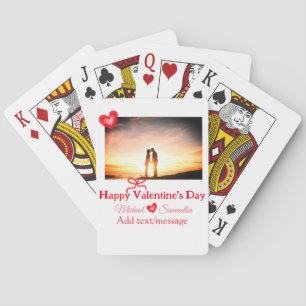 Red bow valentine's day add photo name heart love  playing cards