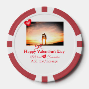 Red bow valentine's day add photo name heart love  poker chips