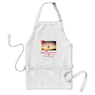 Red bow valentine's day add photo name heart love  standard apron
