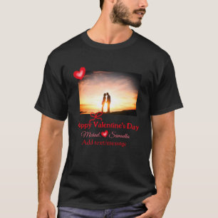 Red bow valentine's day add photo name heart love T-Shirt