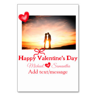 Red bow valentine's day add photo name heart love  table number