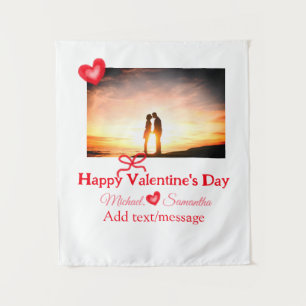 Red bow valentine's day add photo name heart love  tapestry