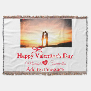 Red bow valentine's day add photo name heart love  throw blanket