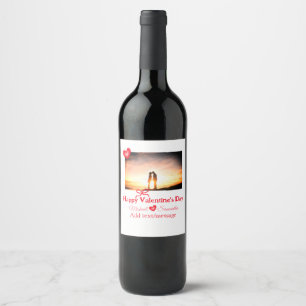 Red bow valentine's day add photo name heart love  wine label