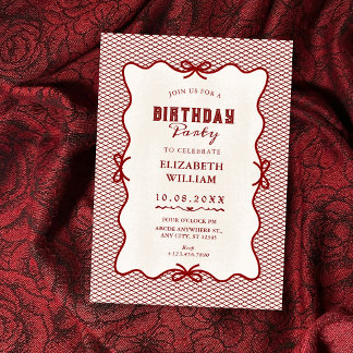 Red bow vintage invitation