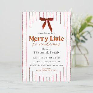 Red Bow Watercolor Merry Little Friendsmas Invitation