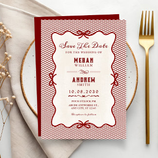 Red bow wedding  invitation