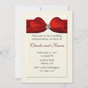 Red Bow Wedding Rehearsal Dinner Invitation