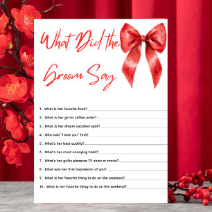 Red Bow What Did the Groom Say Bridal Shower Game Enclosure Card