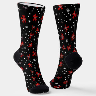 Red Bow Winter Pattern Socks