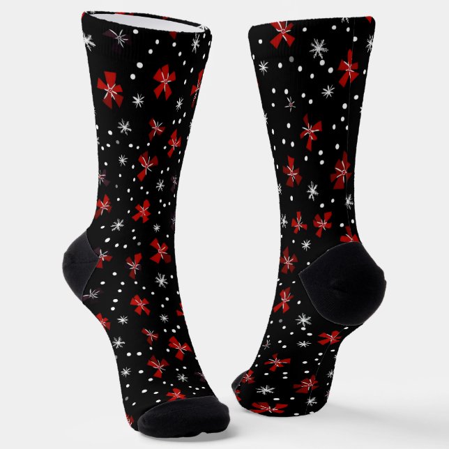 Red Bow Winter Pattern Socks (Angled)