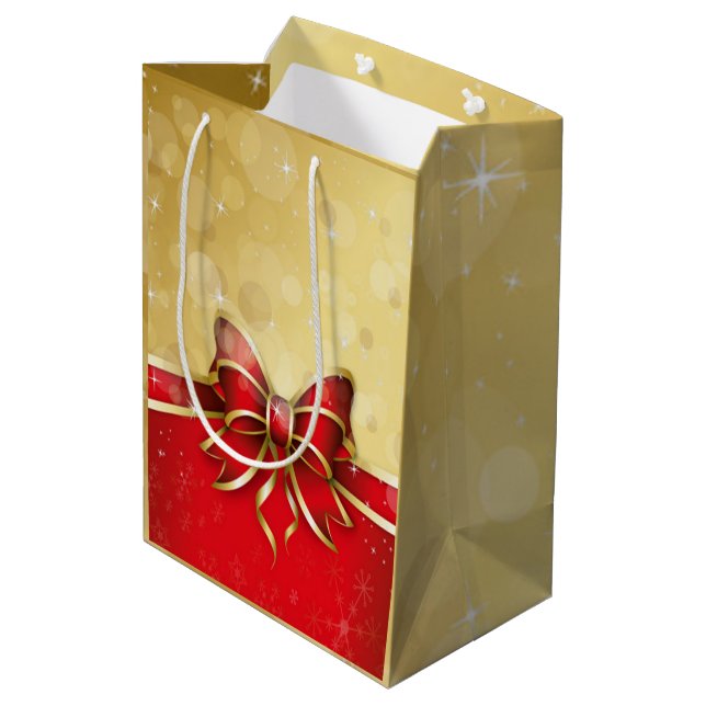 Red Bow with Gold Background Medium Gift Bag (Back Angled)