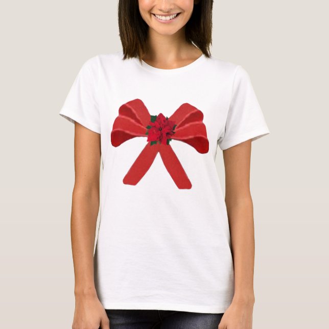 RED BOW with poinsettia T-Shirt (Front)
