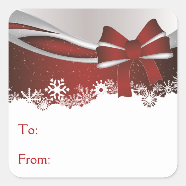 Red Bow with Snowflakes Square Sticker (Front)