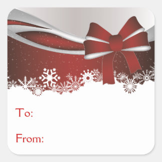 Red Bow with Snowflakes Square Sticker