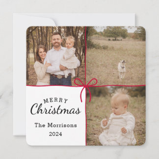 Red Bow Wrapping 3 Picture Christmas Card