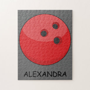 Red Bowling Ball Personalize Jigsaw Puzzle