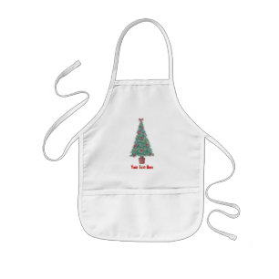 red bows and bells on tree decorated for christmas kids apron