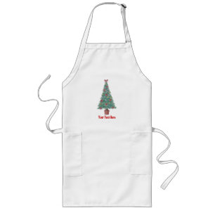red bows and bells on tree decorated for christmas long apron