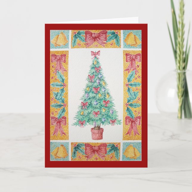 red bows and bells on tree for christmas holiday card (Front)