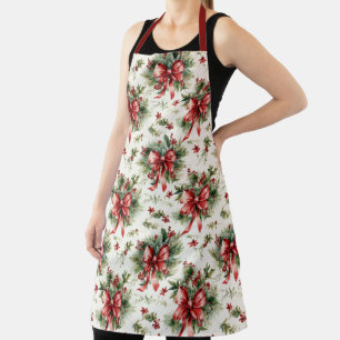 Red Bows and Holly Leaves Apron