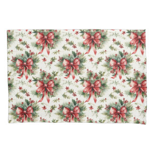 Red Bows and Holly Leaves Pillowcase