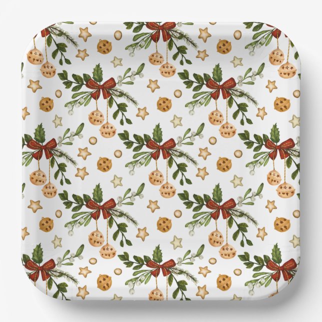 Red Bows and Jingle Bells Paper Plate (Front)