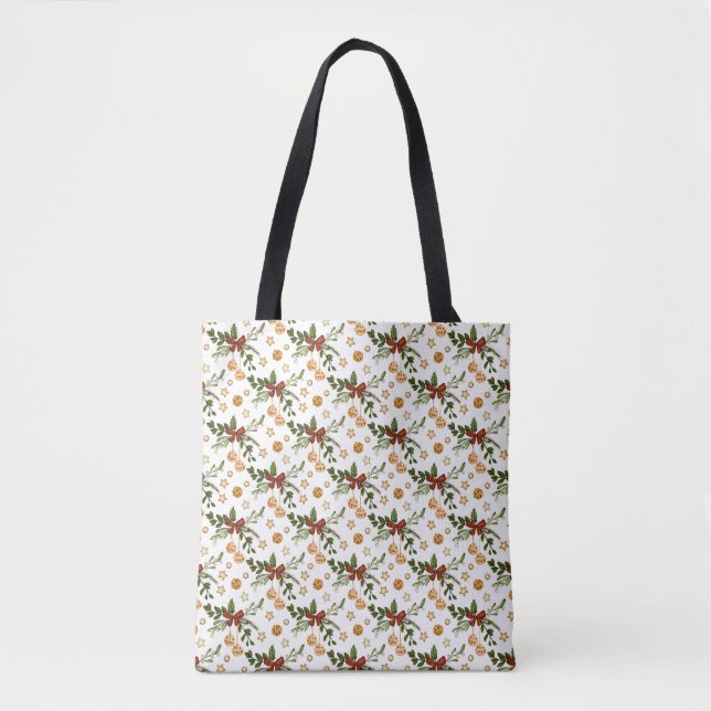 Red Bows and Jingle Bells Tote Bag (Front)