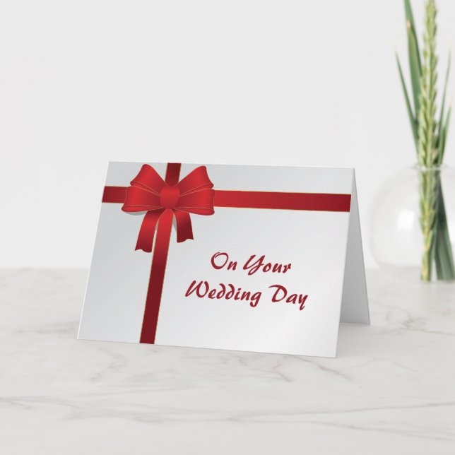 Red Bows Blended Family Winter Wedding Holiday Card (Front)