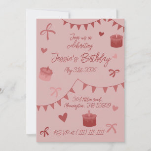 Red Bows, cakes and hearts Invitation