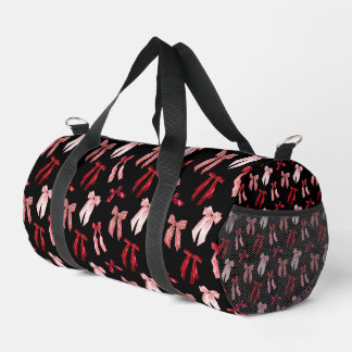 Red bows on black background  duffle bag