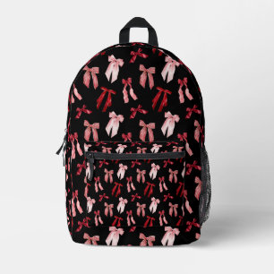 Red bows on black background printed backpack