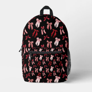 Red bows on black background  printed backpack