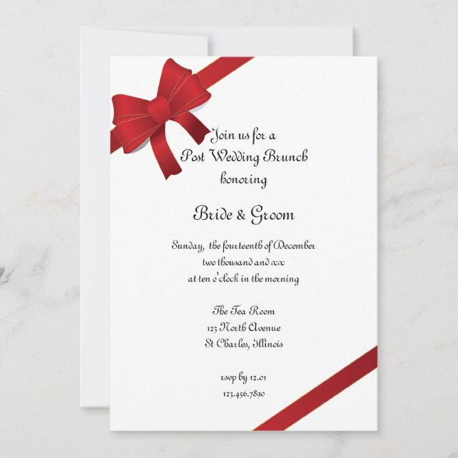 Red Bows Winter Post Wedding Brunch Invitation (Front)