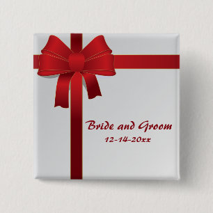 Red Bows Winter Wedding 2 Inch Square Button