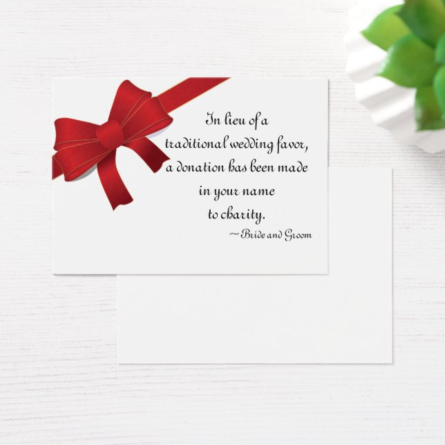 Red Bows Winter Wedding Charity Favour Card (Desk)