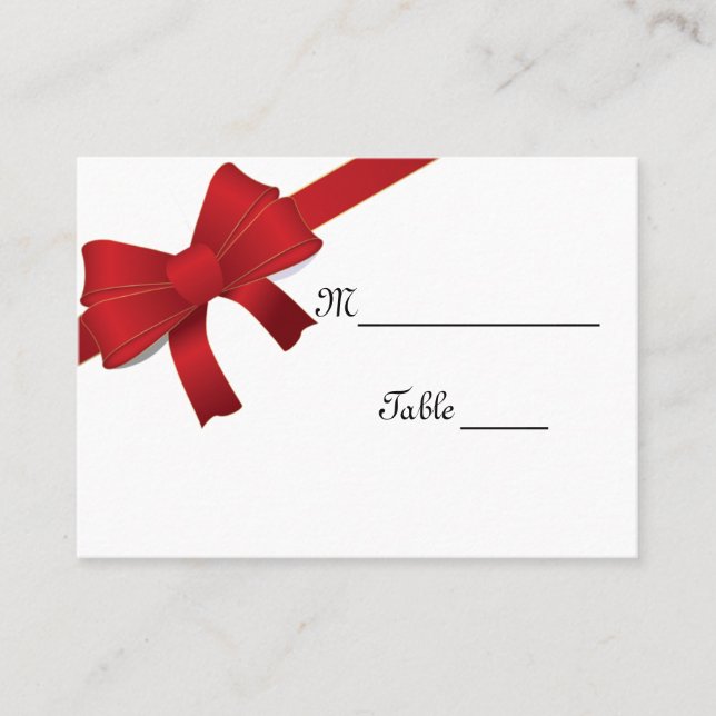 Red Bows Winter Wedding Place Card (Front)