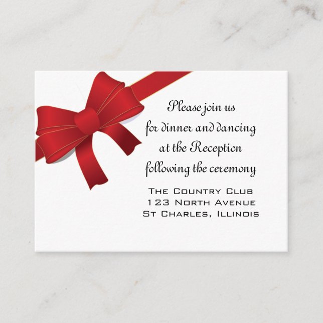 Red Bows Winter Wedding Reception Card (Front)