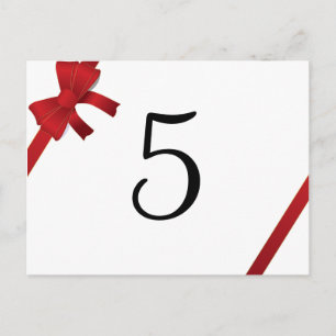 Red Bows Winter Wedding Table Number Postcard