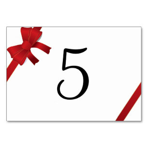 Red Bows Winter Wedding Table Numbers