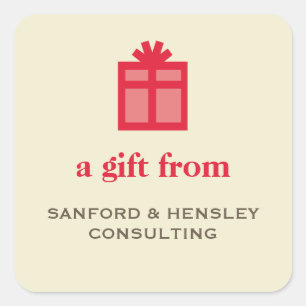 Red box with bow sophisticated gift tag ecru label