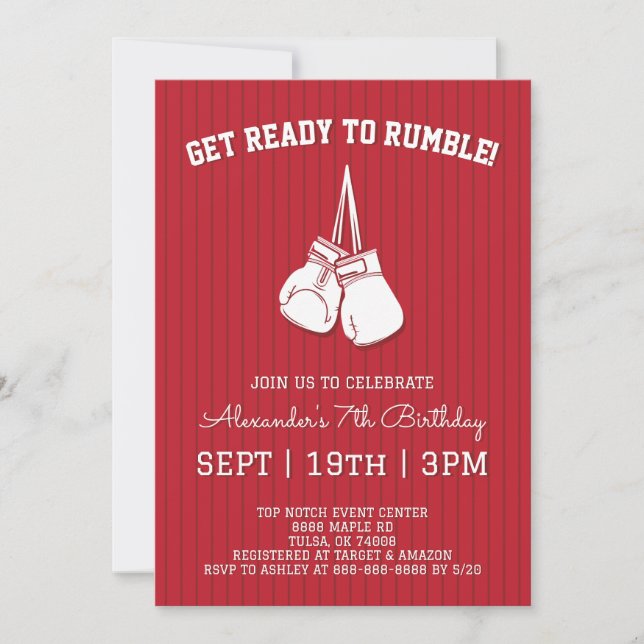 Red Boxing Birthday Party Invitation (Front)