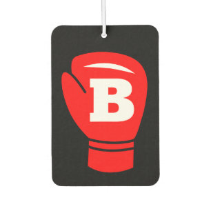 Red boxing glove with custom monogram hanging car air freshener